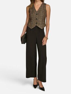 Donna Karan Tailored Tweed Jumpsuit Size 14 Wide Leg Sleeveless